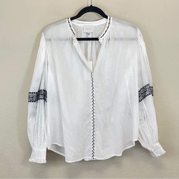 Johnny Was JADE Kivi Blouse White Cotton Embroidered Long Sleeve Small NWT - Picture 3 of 14
